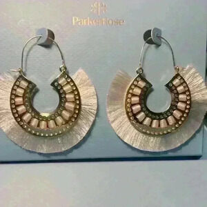 NIB Parker Rose Earrings Retro 2 1/3” Gold Tone with White Fringe